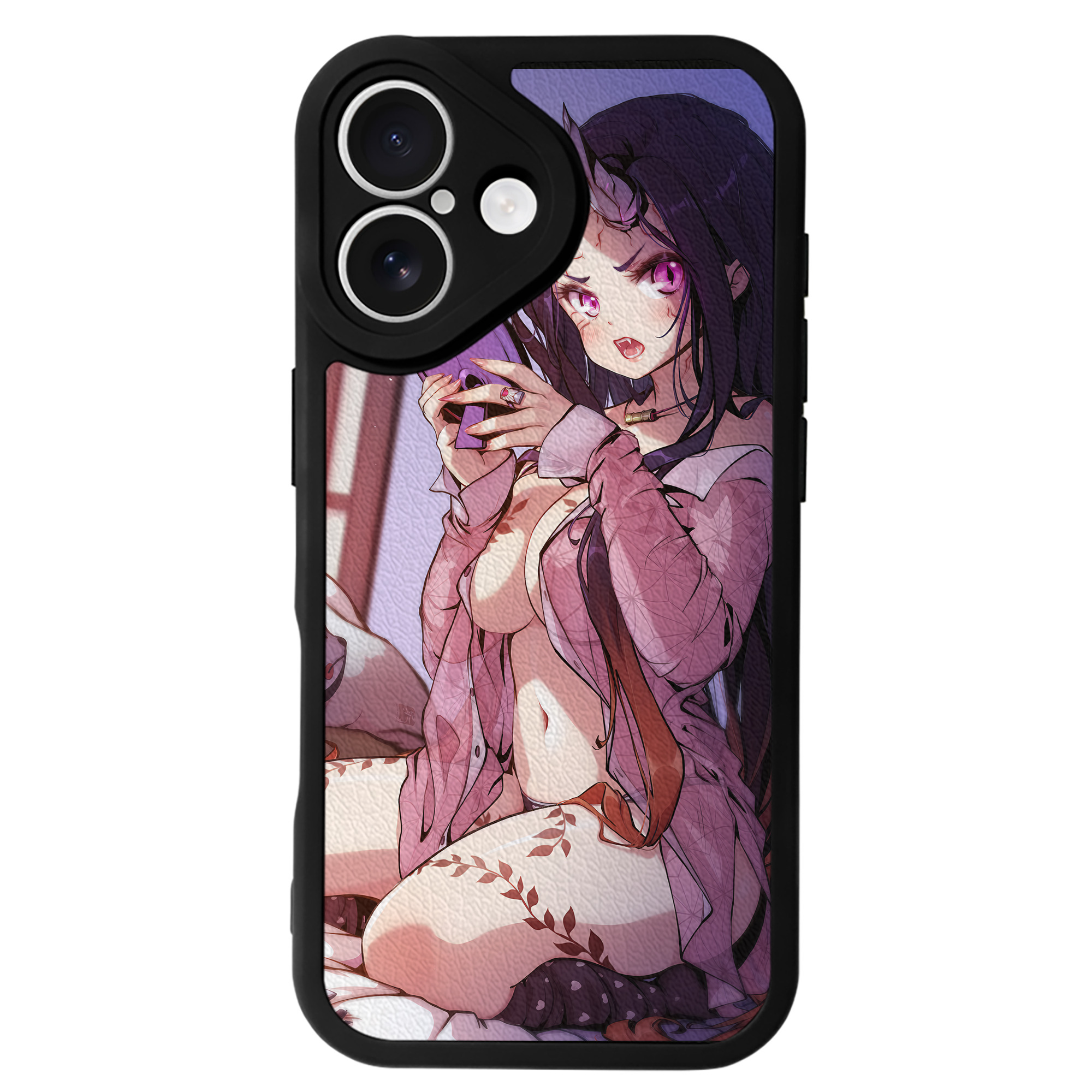 （画像用） 鬼滅の刃（きめつのやいば）竈門 禰󠄀豆子／かまど ねずこ Kamado Nezuko 【iPhone 16シリーズ対応】シリコンスマホケース（レザー調） 材質：シリコン